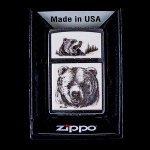 Sharp Scrimshaw Bear Emblem Zippo Lighter